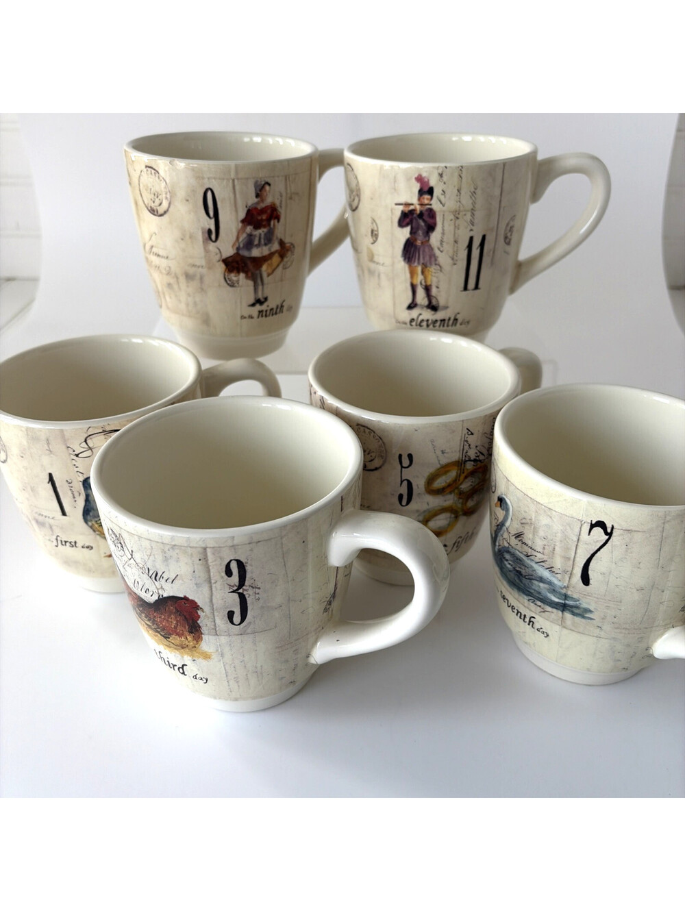 Williams Sonoma 12 Days Of Christmas Holiday Marc Lacaze Set of 6 Mugs 2010 READ